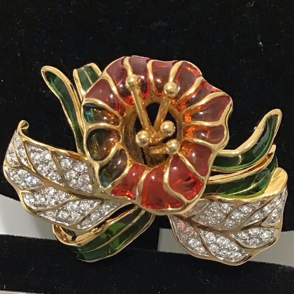 Joan Rivers Vintage Metal Plique A Jour Orchid Brooch